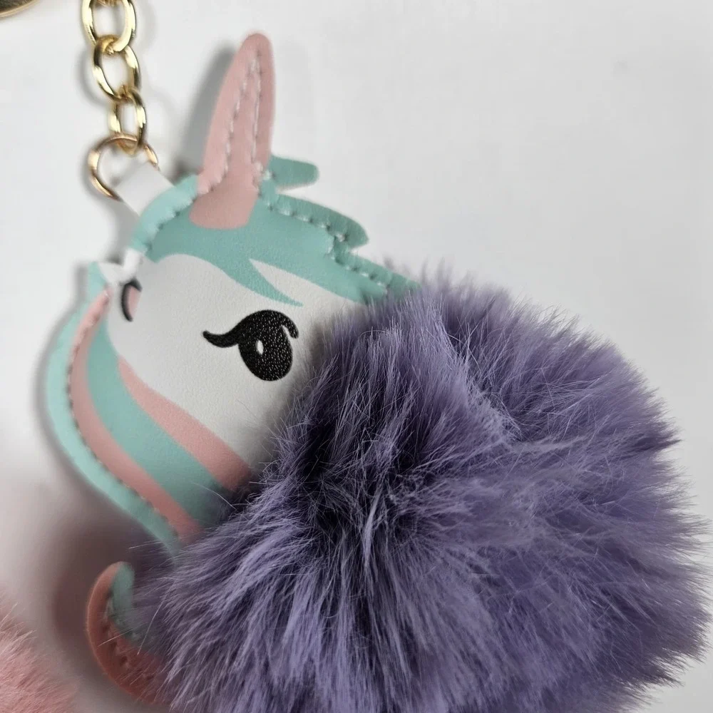 Unicorn Keychain Bag Charm Girls‎ Pink Purple Glitter Pom Pom 2 Pack Bundle NEW